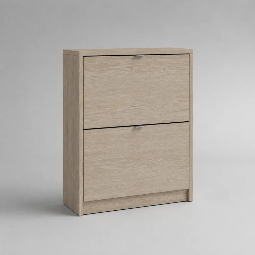 Scarpiera salvaspazio a 2 ribalte in MDF effetto rovere chiaro rettangolare 70 x 24 x 80 cm