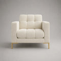 Poltrona imbottita in tessuto bouclé beige struttura in legno e acciaio gambe in metallo oro 78 cm x 80 cm x 82 cm