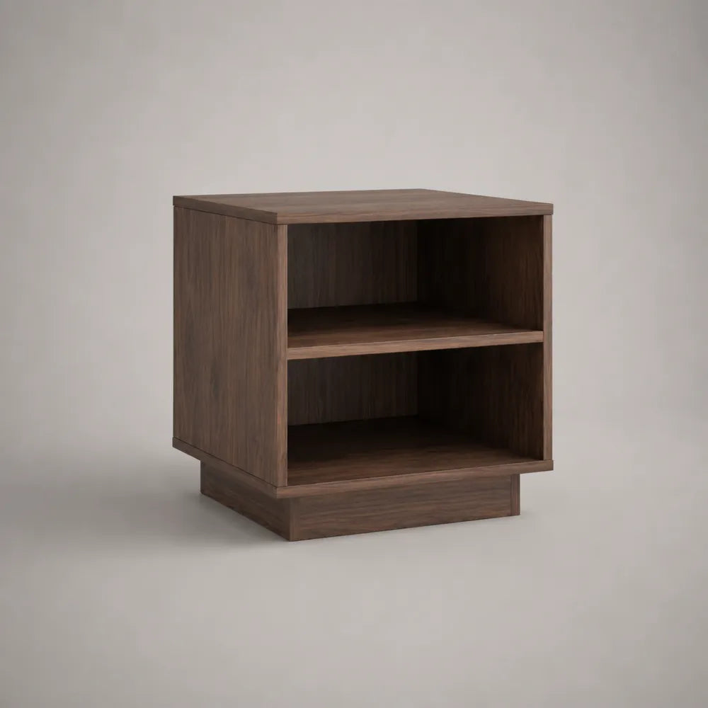 Comodino rettangolare a due ripiani in MDF effetto noce marrone 45x40x50 cm
