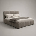 Letto matrimoniale imbottito 160x200 cm in tessuto bouclé beige con testiera alta struttura rettangolare