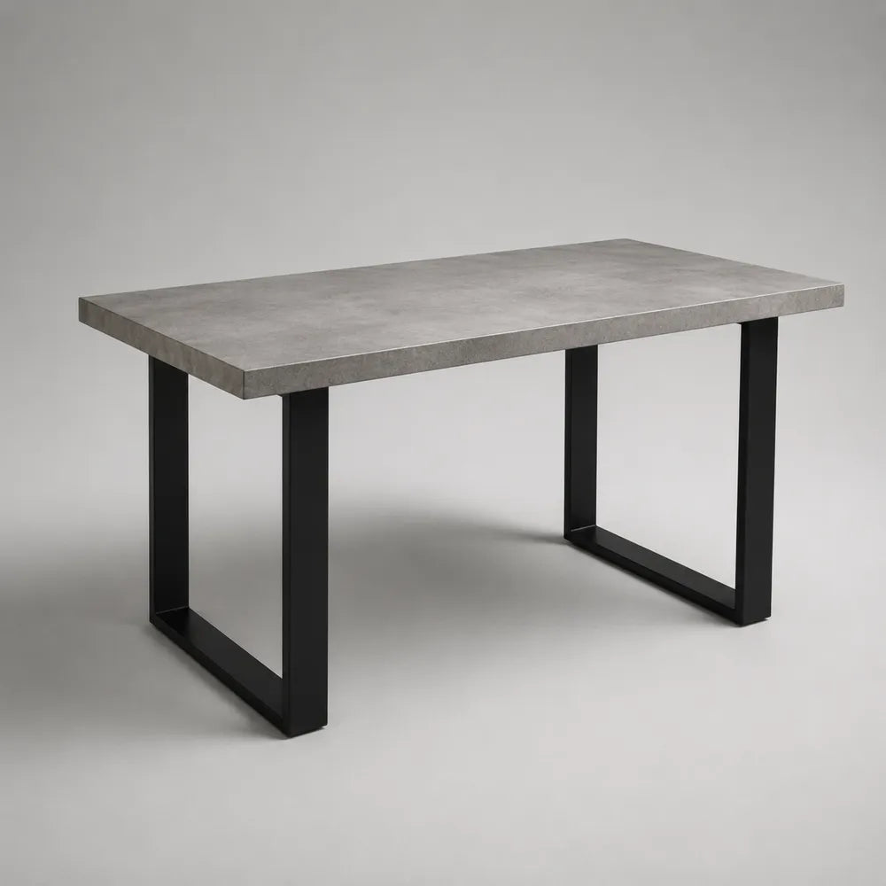 Tavolo da pranzo rettangolare effetto cemento grigio con gambe in metallo nero 160x90x75 cm