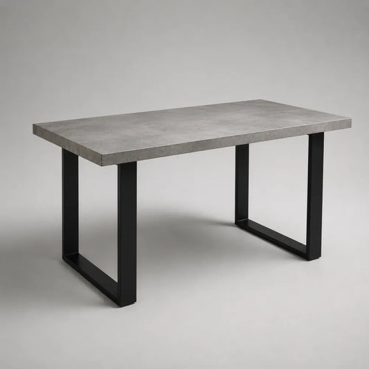 Tavolo da pranzo rettangolare effetto cemento grigio con gambe in metallo nero 160x90x75 cm
