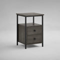 Comodino con 2 cassetti e vano aperto struttura in acciaio verniciato nero MDF effetto rovere scuro 45x35x68 cm