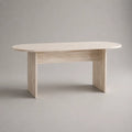 Tavolo da pranzo ovale 200x90x75 cm MDF effetto pietra travertino beige con base a pannelli pieni