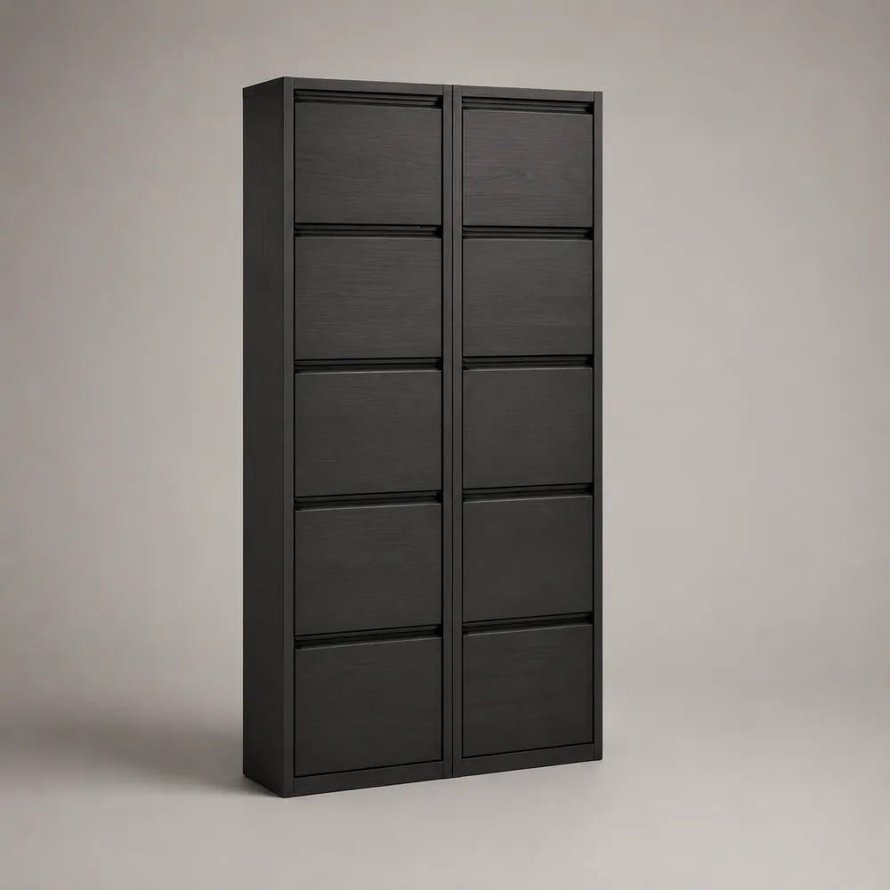 Scarpiera slim verticale a 10 ribalte in MDF melaminico effetto nero rettangolare 100 x 24 x 170 cm