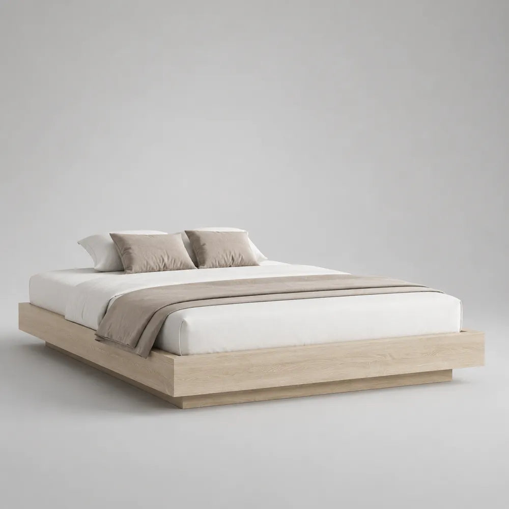 Letto matrimoniale struttura piattaforma in legno MDF impiallacciato rovere chiaro 160x200 cm